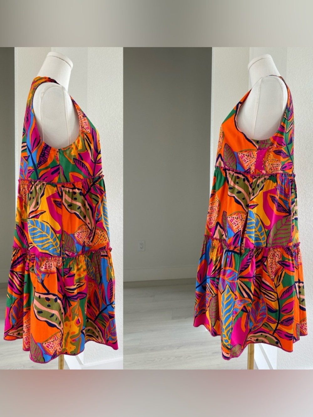 Sugarlips Milana Adrina Floral Tropical Tiered Ruffle Mini Shift Dress Womens S - Picture 6 of 8
